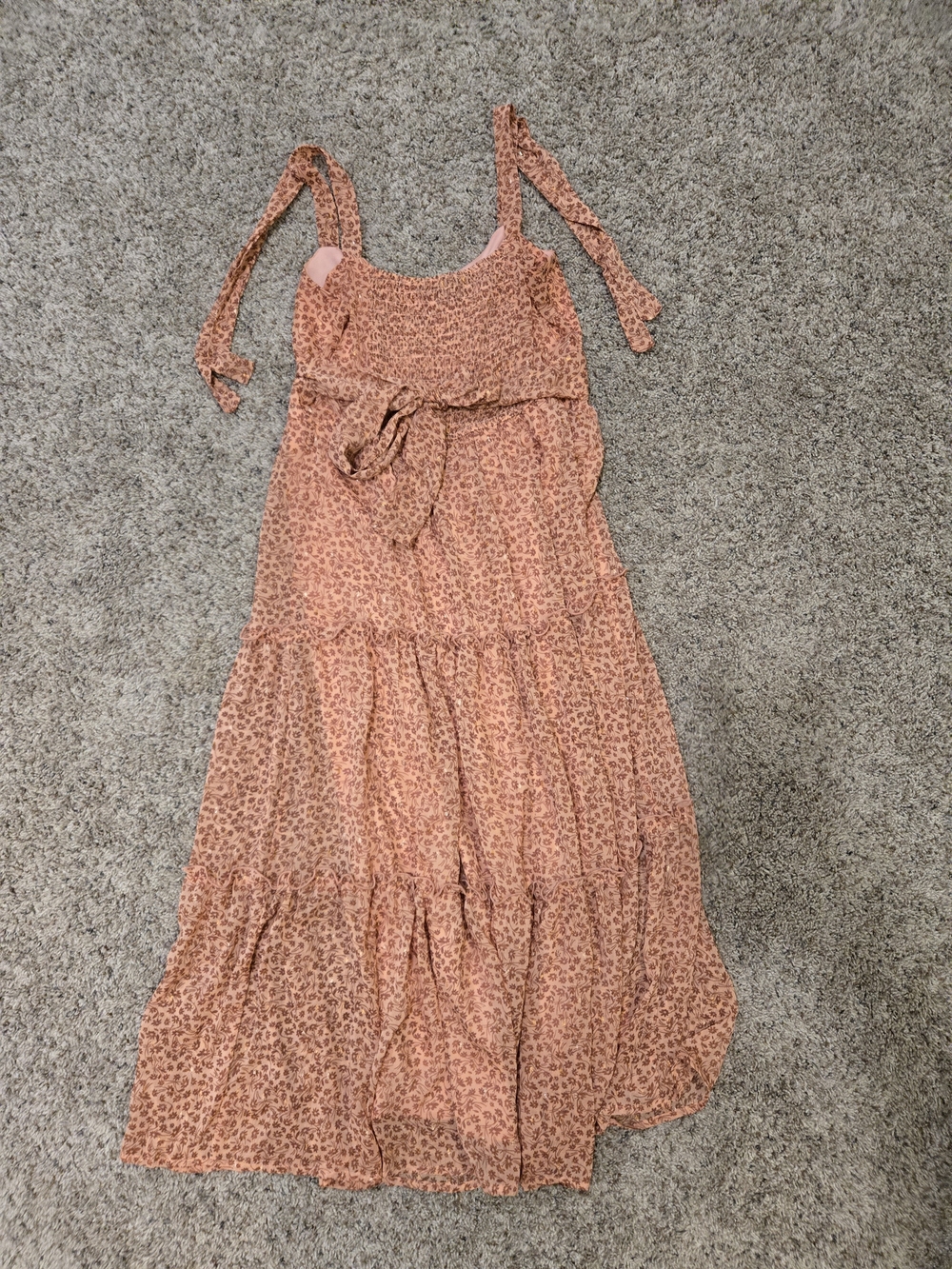 Trixxi Peach Floral Tie-Shoulder Tiered Maxi Dress - Picture 4 of 7